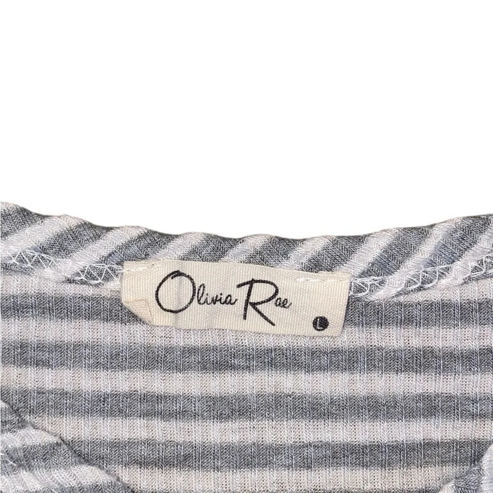 Olivia Rae Blue & White Striped Lettuce Hem Tee – Size L - Picture 2 of 3